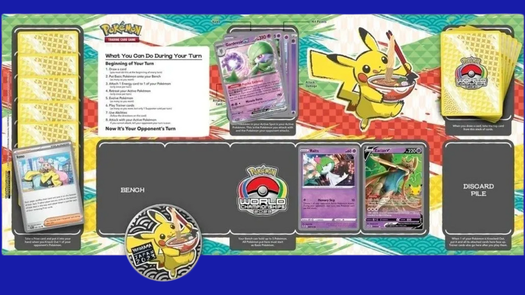 Psychic Elegance World Championships Deck displayed on a colorful Yokohama-themed playmat with key cards in play.