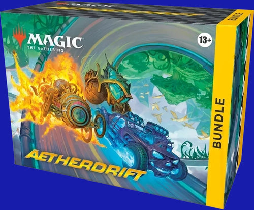 Aetherdrift Bundle box for Magic: The Gathering featuring high-speed vehicle artwork and official MTG branding