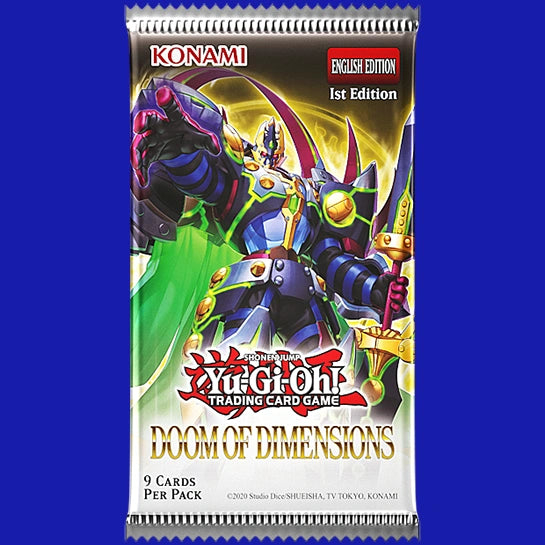Yu-Gi-Oh! TRADING CARD GAME Doom of Dimensions Booster Pack featuring D/D/D/D Great Dimension King Arc Crisis pack art, English Edition, 9 cards per pack.