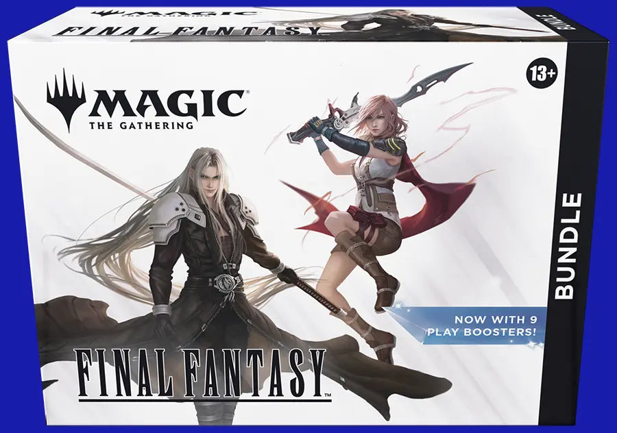 Magic: The Gathering Final Fantasy Bundle box featuring Sephiroth and Lightning artwork, sealed MTG crossover product