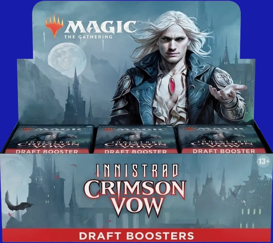Magic: The Gathering Innistrad Crimson Vow Draft Booster display box featuring gothic vampire-themed artwork, sealed product.