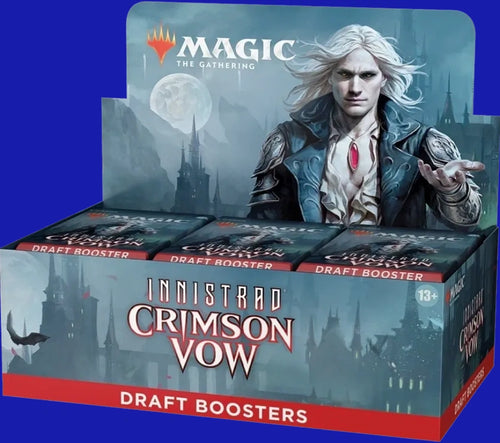 Magic: The Gathering Innistrad Crimson Vow Draft Booster Box featuring gothic vampire artwork, sealed product.
