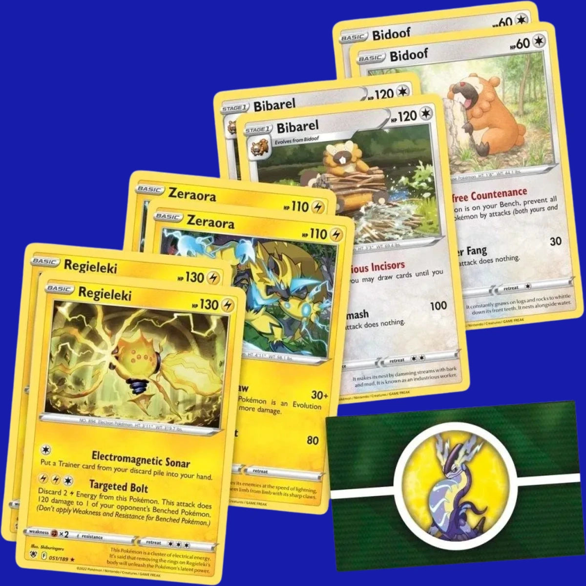 Playable cards like Zeraora, Bibarel, and Regieleki from the League Battle Deck – Miraidon ex