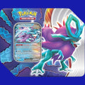 Pokémon TCG Paradox Clash Tin featuring Walking Wake ex artwork with holographic promo card displayed on the front.