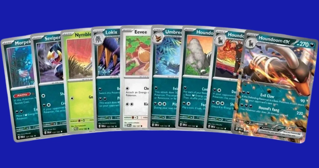 Pokémon TCG Houndoom ex Battle Deck card lineup showing Houndoom ex and supporting dark-type Pokémon cards