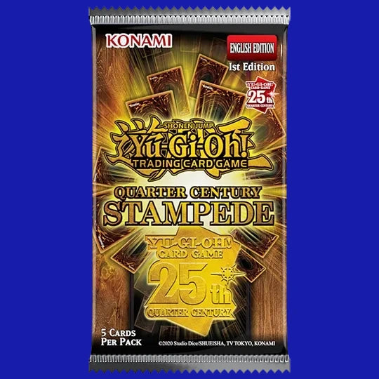 Yu-Gi-Oh! Quarter Century Stampede Booster Pack – 25th Anniversary Edition, sealed English trading card game pack by Konami