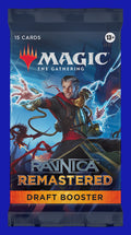 Magic: The Gathering Ravnica Remastered Draft Booster Pack featuring set artwork and Draft Booster branding.