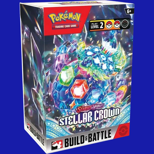 Front of Pokémon TCG: Stellar Crown Build & Battle Box featuring Terapagos and gem-like Terastal artwork