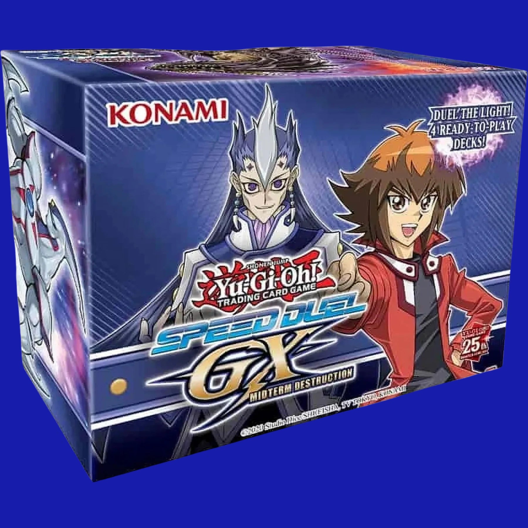 Yu-Gi-Oh! Speed Duel GX Midterm Destruction box featuring anime-style artwork of Jaden Yuki and Sartorius Kumar on the front packaging.