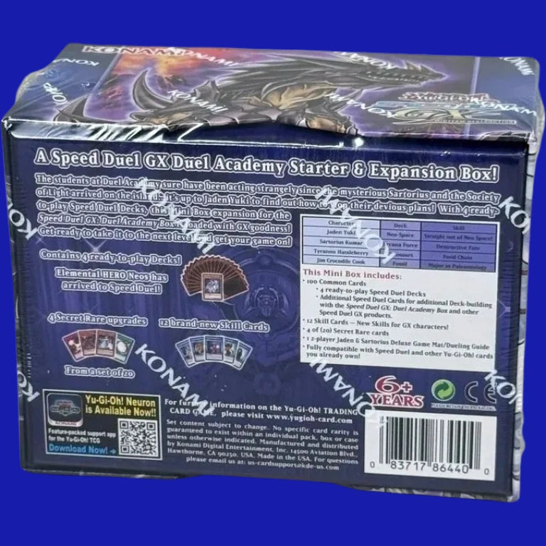 Yu-Gi-Oh! Speed Duel GX Midterm Destruction box back showing product contents, deck lists, and gameplay information on the rear packaging.