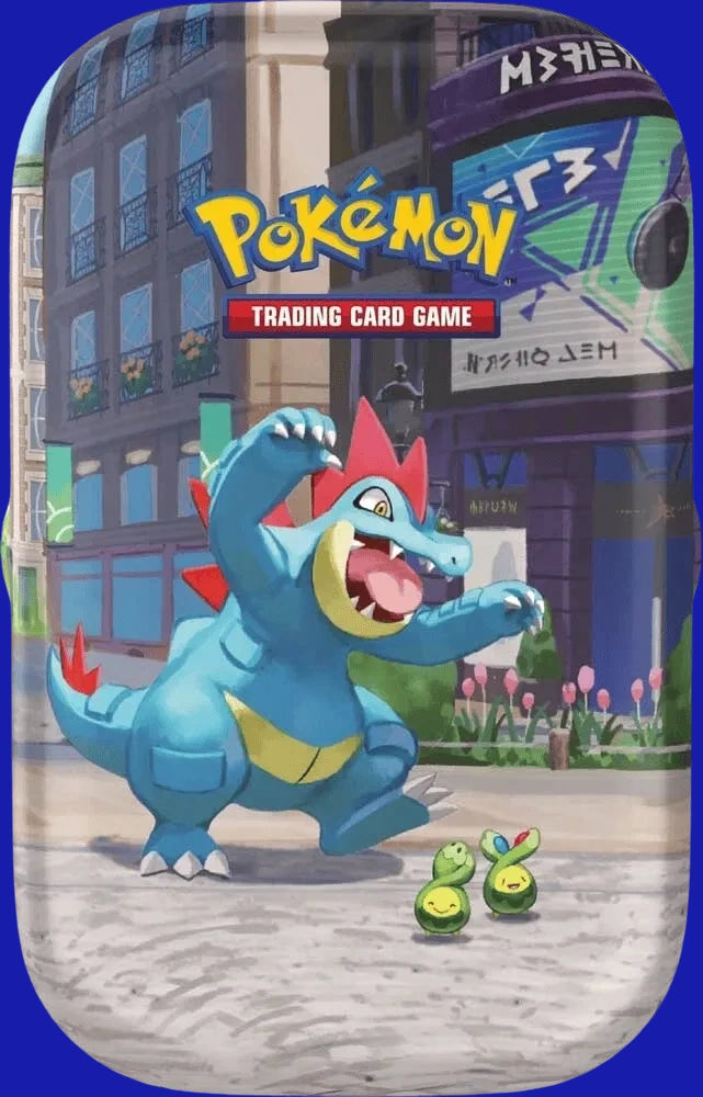 Pokémon TCG Lumiose City Mini Tin featuring Feraligatr and Tandemaus artwork
