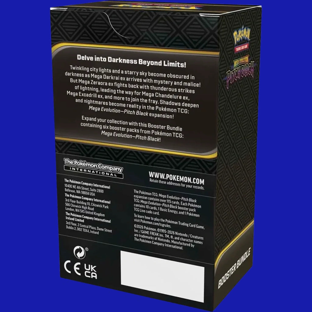 Back of the Pokémon TCG Pitch Black Booster Bundle showing product contents and description.